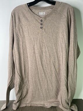 BKE Men's Size XL Long Sleeve Henley Shirt - Beige Taupe - 1411